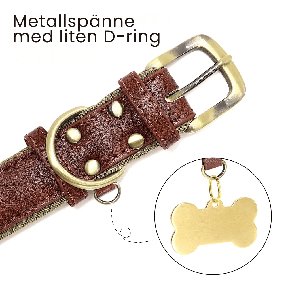 Läderhalsband med namnskylt